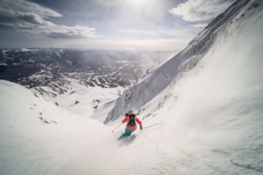 Woman skiing the Big Couloir