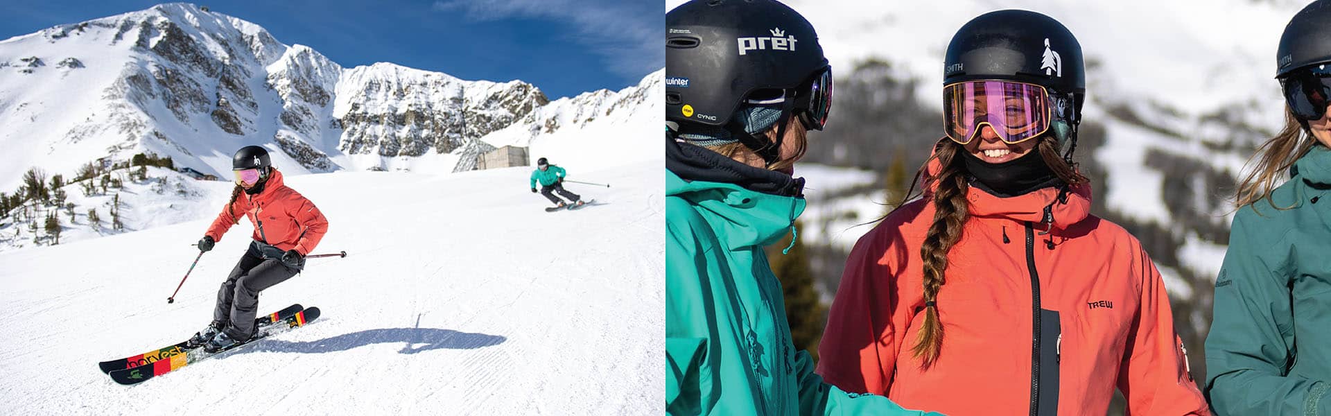 Side-by-side images of skiers