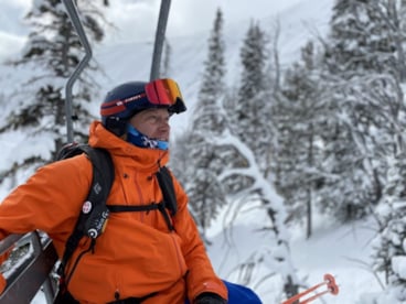 Dave Stergar on a chairlift