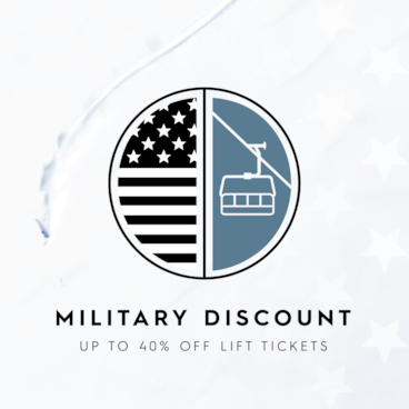 Image with text overlay - Military Discount up to 40% off lift tickets